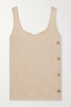 Naima Button-embellished Ribbed Stretch Pima Cotton And Modal-blend Tank - Beige