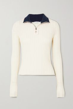 Infinity Two-tone Ribbed Merino Wool Sweater - Off-white