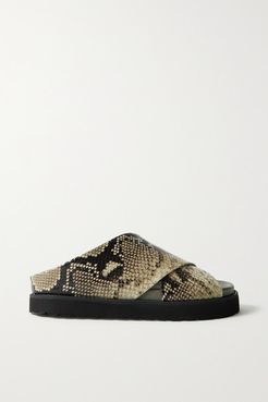 Snake-effect Leather Platform Sandals - Snake print