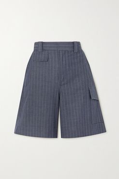 Pinstriped Twill Shorts - Navy