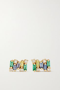 18-karat Gold Sapphire, Emerald And Diamond Earrings