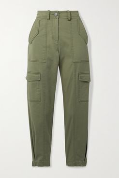 Elian Cropped Cotton-blend Twill Tapered Cargo Pants - Army green