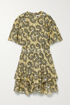 Layne Ruffled Printed Cotton-voile Mini Dress - Pastel yellow