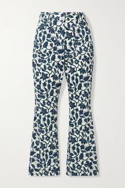 Laurie Cropped Floral-print Cotton-blend Twill Flared Pants - Blue