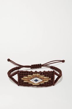 Evil Eye Woven Cord And 14-karat White Gold Diamond And Sapphire Bracelet - Brown