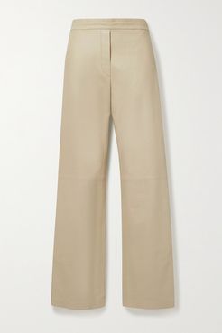 Tristan Leather Straight-leg Pants - Beige