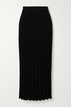 Ribbed-knit Midi Skirt - Black