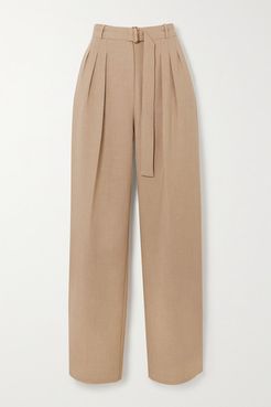 Belted Pleated Woven Pants - Sand
