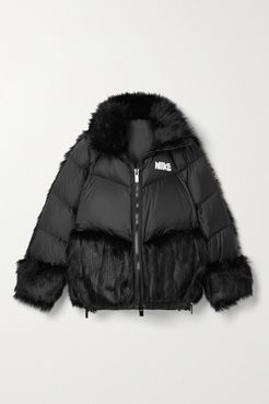Sacai Nrg Oversized Hooded Faux Fur And Quilted Shell Down Jacket - Black