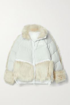 Sacai Nrg Oversized Hooded Faux Fur And Quilted Shell Down Jacket - Light gray