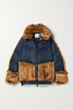 Sacai Nrg Oversized Hooded Faux Fur And Quilted Shell Down Jacket - Navy