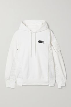 Sacai Nrg Oversized Paneled Printed Cotton-blend Jersey And Shell Hoodie - White