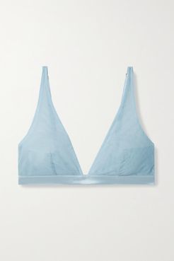 Clair De Lune Satin-trimmed Stretch-tulle Soft-cup Triangle Bra - Sky blue