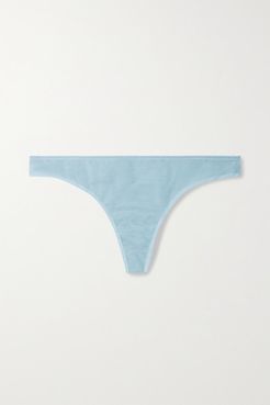 Clair Du Lane Stretch-tulle Thong - Sky blue