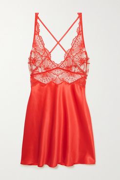 Euphoria Embroidered Tulle And Silk-blend Satin Chemise