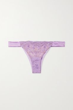 À La Rose Satin-trimmed Embroidered Tulle Briefs - Lilac