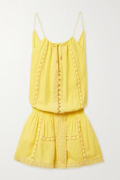 Chelsea Crochet-trimmed Voile Mini Dress - Bright yellow