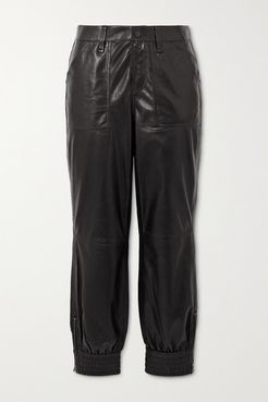 Arkin Cropped Leather Track Pants - Black