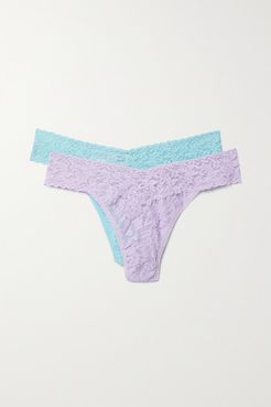 Signature Set Of Two Stretch-lace Thongs - Lavender