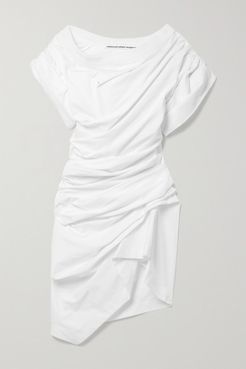 Asymmetric Gathered Cotton-jersey Mini Dress - White