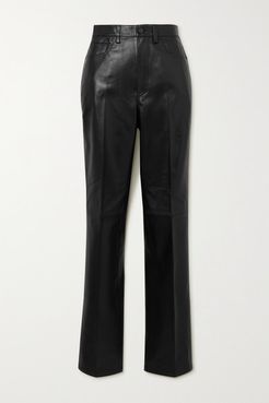 Leather Straight-leg Pants - Black