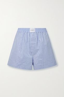 Athena Crystal-embellished Cotton-poplin Shorts - Light blue