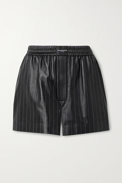 Pinstriped Leather Shorts - Black