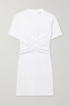 Twist-front Cotton-jersey Mini Dress - White