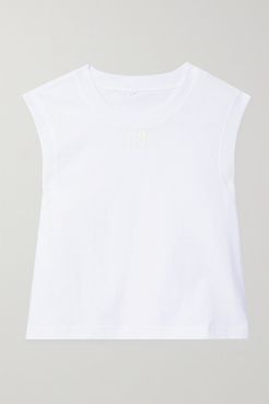 Cropped Printed Cotton-jersey Tank - White