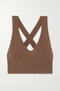 Tromelin Cropped Ribbed Mélange Cashmere Top - Brown