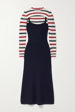 Thousand In One Ways Convertible Ribbed Merino Wool-blend Midi Dress - Navy