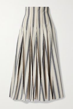 Million Pleats Striped Cotton-canvas Midi Skirt - Navy