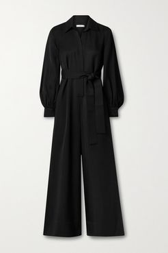 Belted Twill Jumpsuit - Black