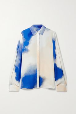 Printed Silk Crepe De Chine Shirt - Blue