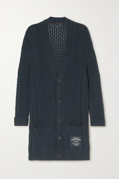 Cable-knit Organic Cotton-blend Cardigan - Navy