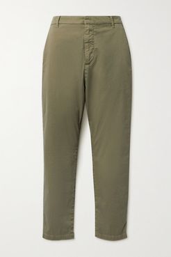 Paris Cropped Cotton-blend Twill Pants - Army green