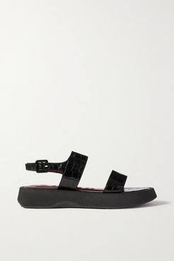 Nicky Croc-effect Leather Slingback Platform Sandals - Black