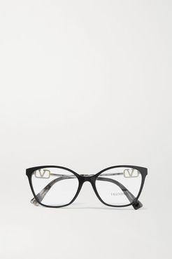 Garavani Allure Round-frame Crystal-embellished Acetate And Gold-tone Optical Glasses - Black