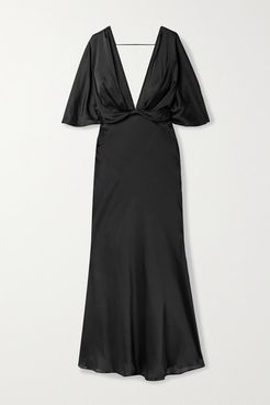 Carmen Open-back Draped Satin Midi Dress - Black
