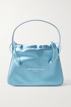 Ryan Leather-trimmed Printed Satin Tote - Sky blue