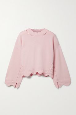 Scalloped Pointelle-knit Wool And Cashmere-blend Sweater - Pastel pink