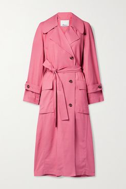 Flou Belted Double-breasted Twill Trench Coat - Pink