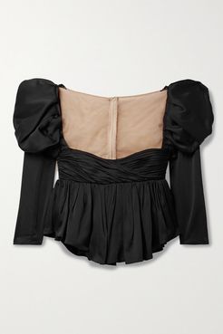 Kim Ruched Satin-crepe And Tulle Top - Black