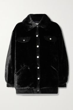 Velvet-trimmed Faux Fur Jacket - Black