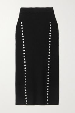 Marilla Button-embellished Ribbed-knit Midi Skirt - Black