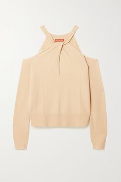 Nasrin Cold-shoulder Twist-front Wool And Cashmere-blend Sweater - Sand