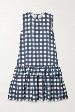 Tiered Gingham Faille Dress - Blue