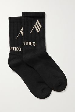 Intarsia Ribbed Stretch Cotton-blend Socks - Black