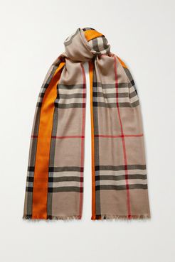 Checked Cashmere And Mulberry Silk-blend Scarf - Beige