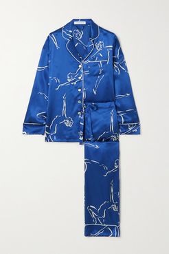 Lila Printed Silk-satin Pajama Set - Blue